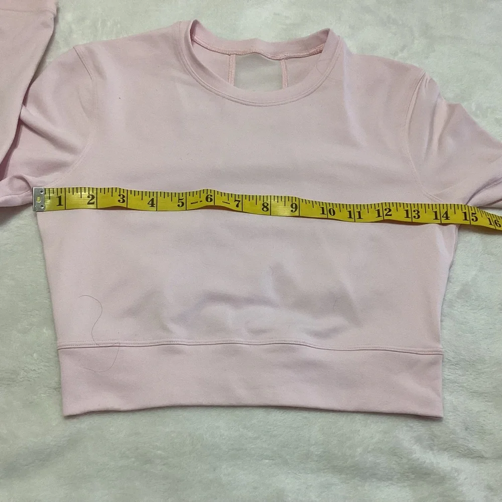 Lululemon Short Stop Crop Top Long Sleeves Pink Mesh Back Activewear Athleisure - Picture 8 of 10